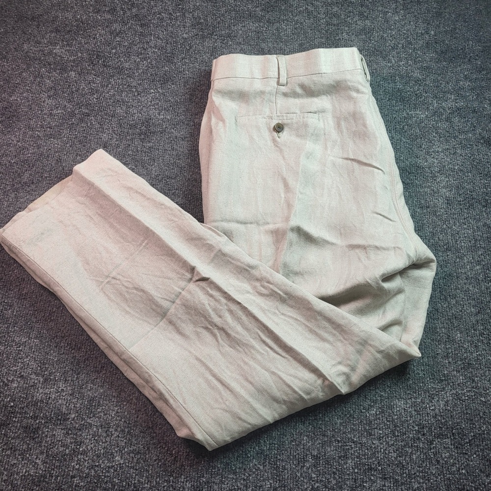 Cubavera Mens 42x32 Beige Linen Blend Herringbone Comfort Waist Dress Pants
